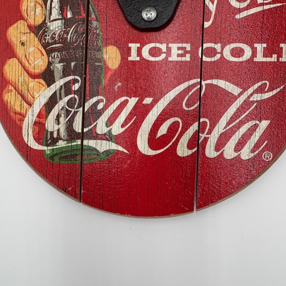 Coca Cola Ice Cold Red Wood Wall Mount Bottle Opener Vintage Retro Decor - Picture 2 of 4